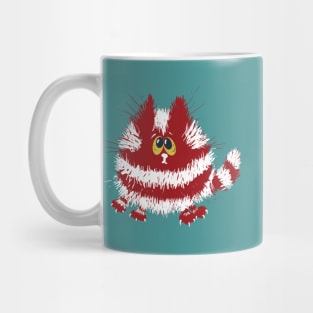 Funny Red and White Fluffy Cat on Turquoise Background Mug